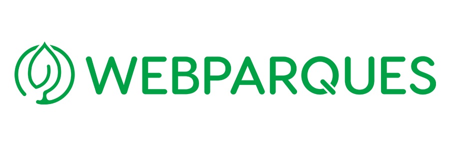 Logo do Webparques escrito em verde com fundo branco